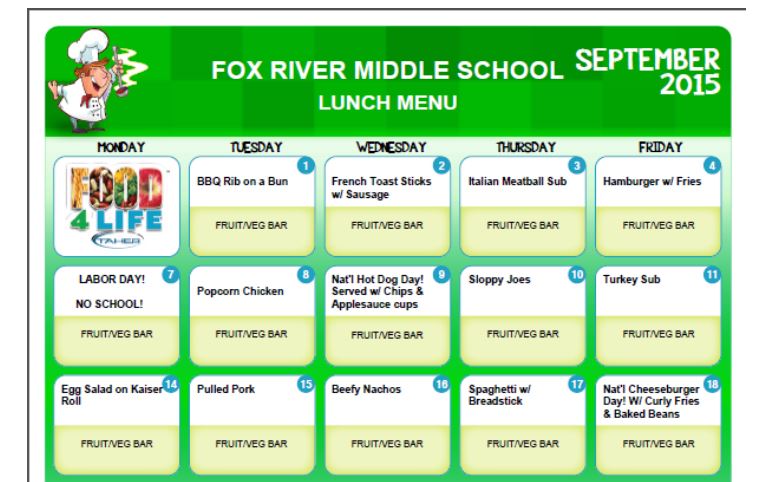 Middle School Lunch Menu Comparison WGSD Meetings